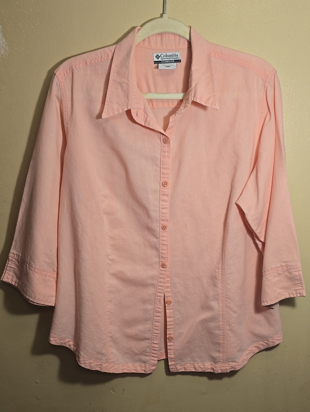 Columbia Womens XL Pink 3/4 Sleeve Button Up Shirt